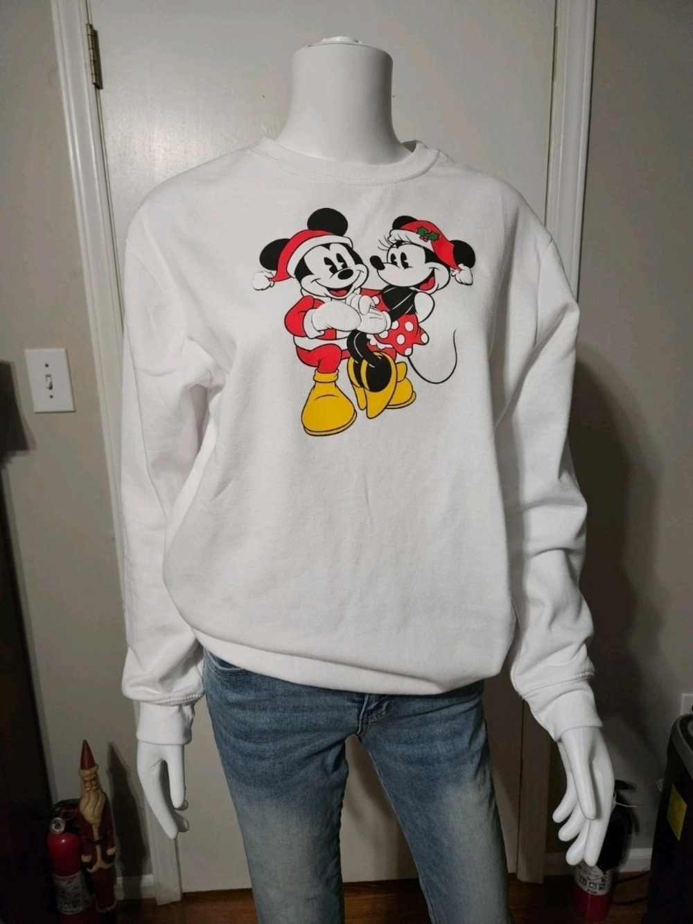 Disney White Crewneck Sweatshirt with Mickey & Minnie Holiday Graphic